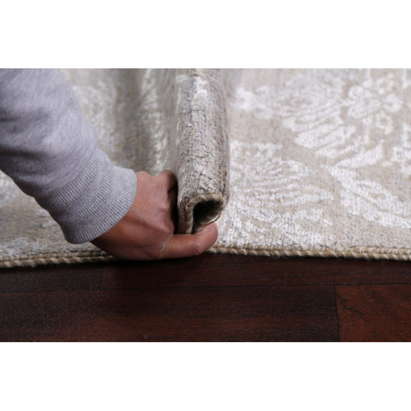 Tapis gris / gris anthracite / argent noué à la main 4 pi x 6 pi 4 po
