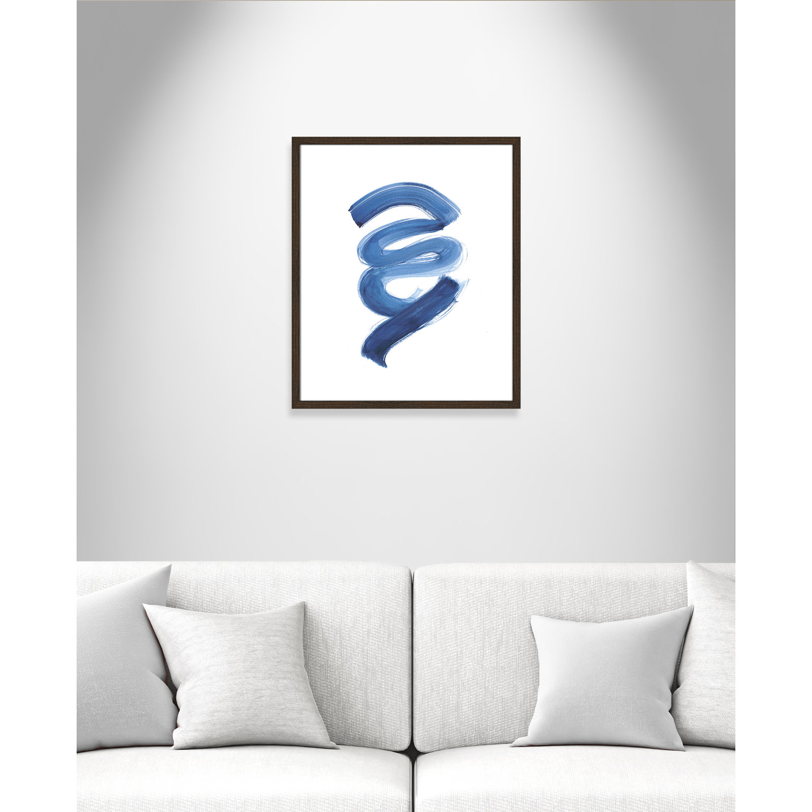 Slinky Indigo I by Filippo Ioco - Painting Print, Walnut Wood Framed Paper, 25.5" H x 21.5" W x 0.75" D