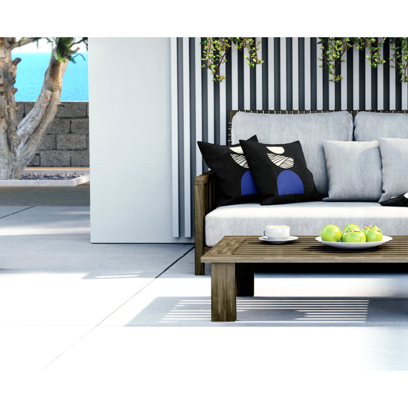Jeté carré en polyester intérieur / extérieur, L 15 po x H 15 po, Noir / bleu marine