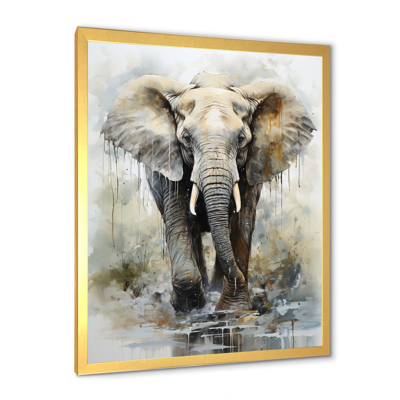 Éléphant élégant en mouvement I sur toile, Cadre doré simple, H 20 po x l 12 po x P 1 po
