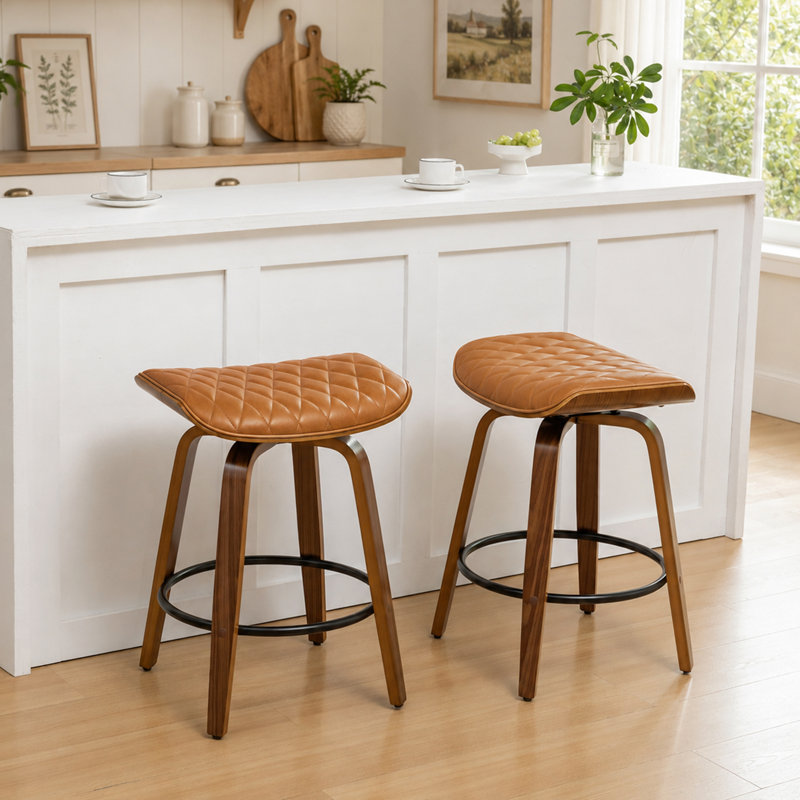 Tabourets de bar pivotants en similicuir Gerald, 30.12", Brun pâle