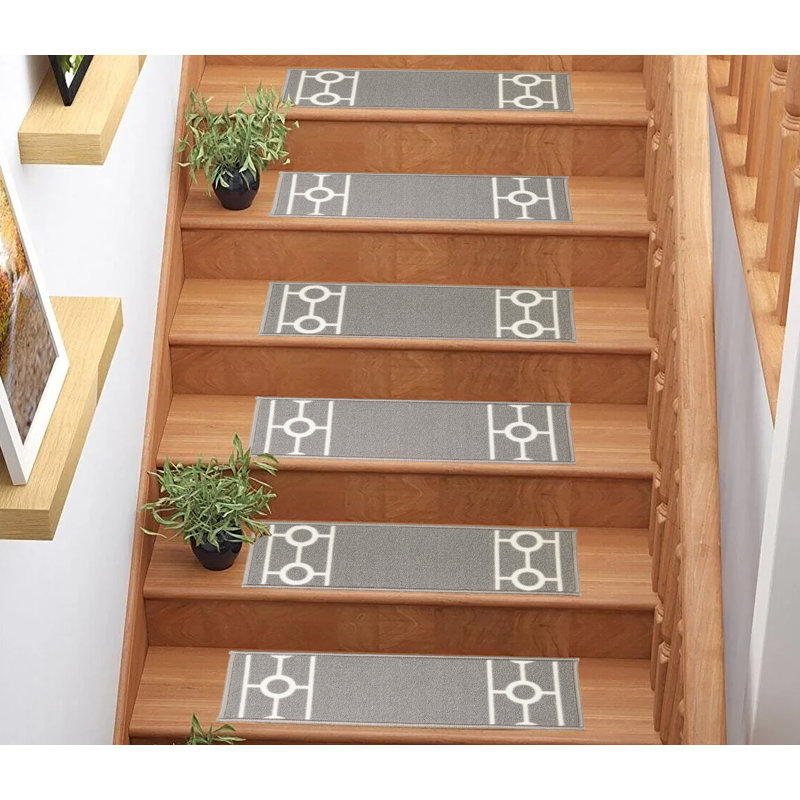 Tapis d'escalier antidérapants et lavables à la machine, Rectangle 2 pi 7,5 po x 10,5 po, Gris