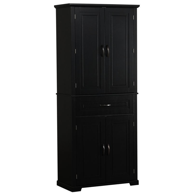 Armoire de rangement haute pour salle de bain - Armoire pratique avec tablettes réglables et finition noire, Noir