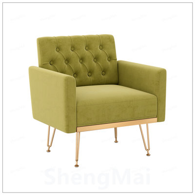 Velvet Armchair Single Sofa with Modern Tufted Design, Comfortable Armrests, and Elegant Metal Legs for Living Room and Bedroom