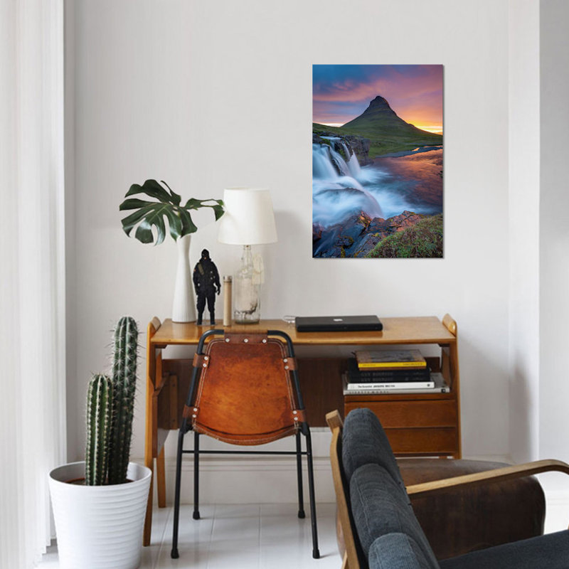 Dawn over Kirkjufell and Kirkjufellsfoss I, Grundarfjordur, Snaefellsnes Peninsula, Vesturland, Iceland 1 Piece Wall Art on Canvas