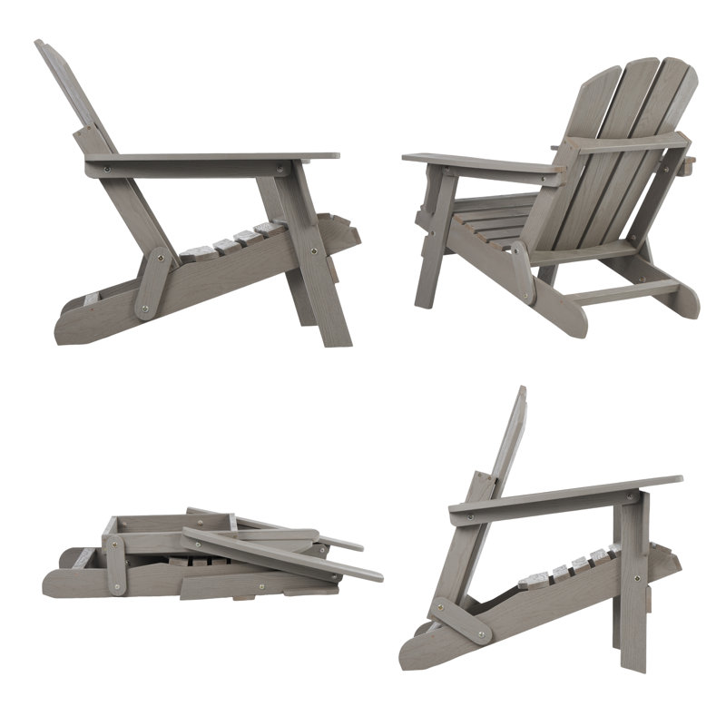 Wooden Outdoor Folding Adirondack Chair With Pre-Assembled Backrest & Seatboard, Gray