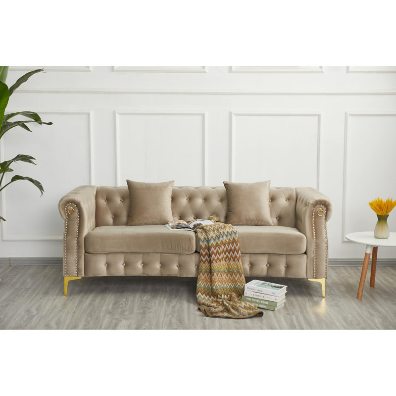 Canapé rembourré avec pieds en métal, Beige