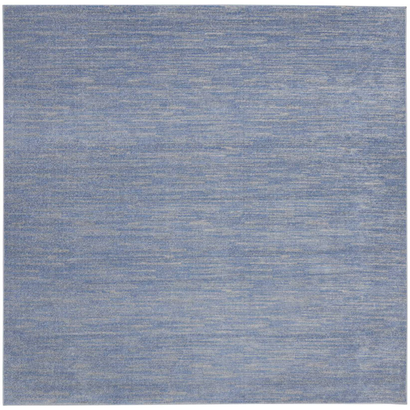 Mulican Solid Color Machine Made Power Loom Polypropylene Indoor / Outdoor Area Rug in Blue, Square 9'