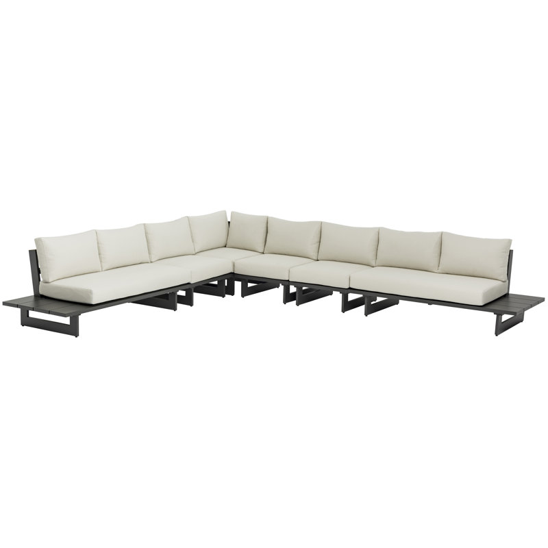 Canapé modulaire d'extérieur de 157 po avec coussins de 157 po de largeur, gris, Crème