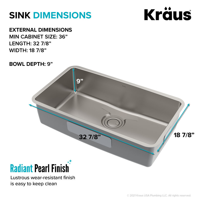 Évier de cuisine à simple cuve encastrable en acier inoxydable de calibre 16 L 33 po Dex ™ KRAUS