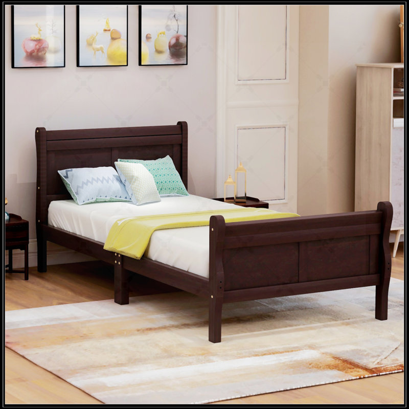 Lit plateforme avec base de lit en bois et lit-bateau, Espresso