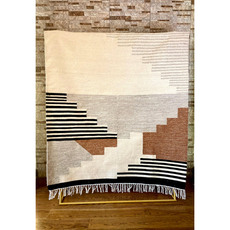 Tapis neutre à motif géométrique moderne, Rectangle 3 pi 4 po x 5 pi