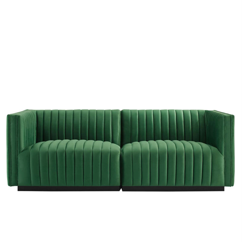 Conjure Channel Tufted Loveseat, Black, Green Velvet