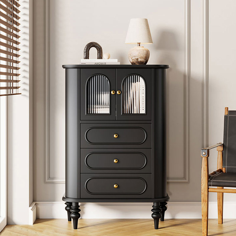 Armoire d'appoint en bois avec tiroirs et portes, Noir