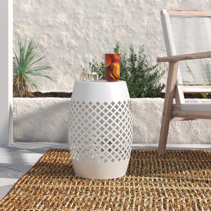 Round Steel Outdoor Side Table , 12.5 " W 12.5 " D, White