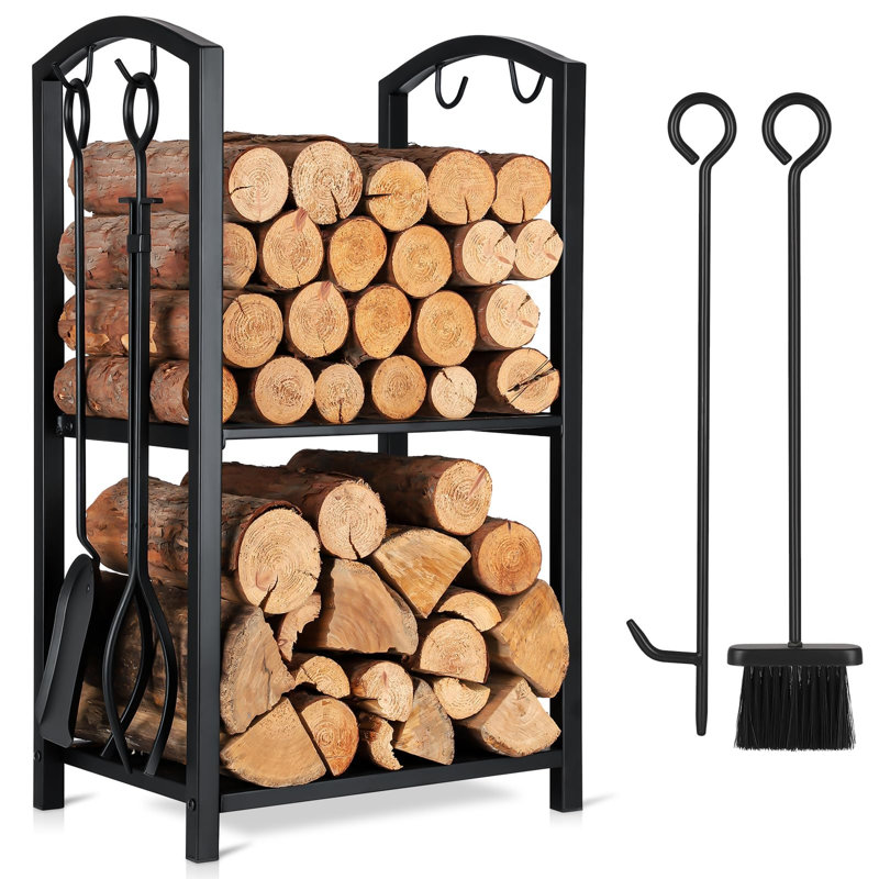 Range-bûches de 74 cm avec 4 outils de cheminée