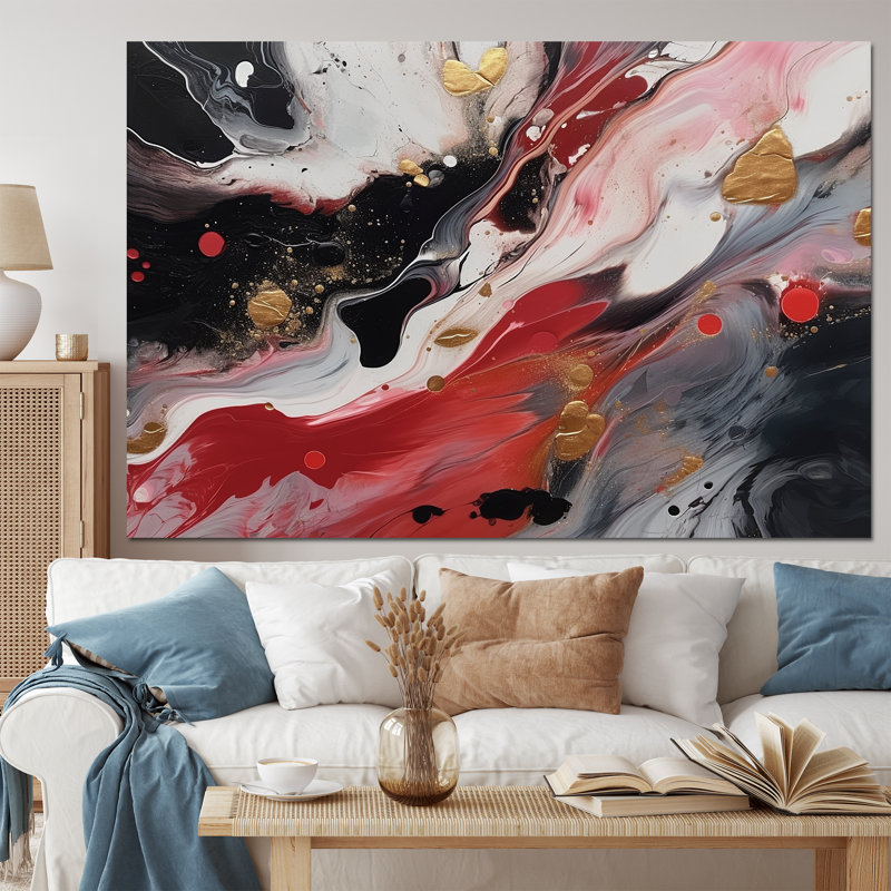 «Red and Black Marble Whispers III», art abstrait sur toile marbrée