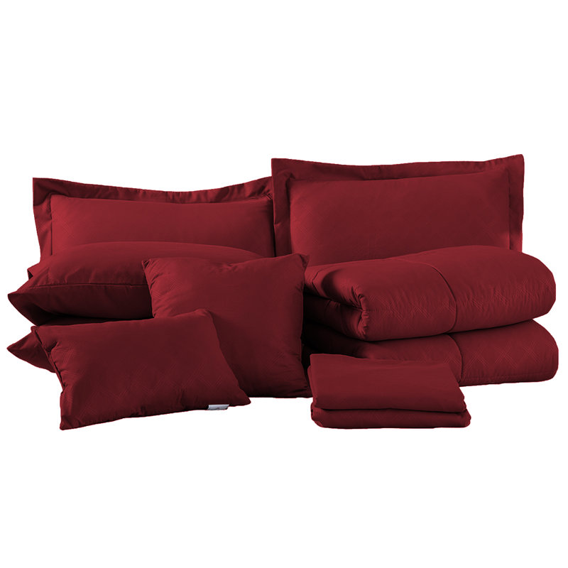 Ensemble d'édredon en microfibre COMforter-Set20210310, Édredon très grand californien + 9 pièces suppl, Bourgogne