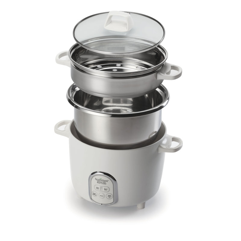 14-Cup White Stainless Steel Digital Rice Cooker with Steamer