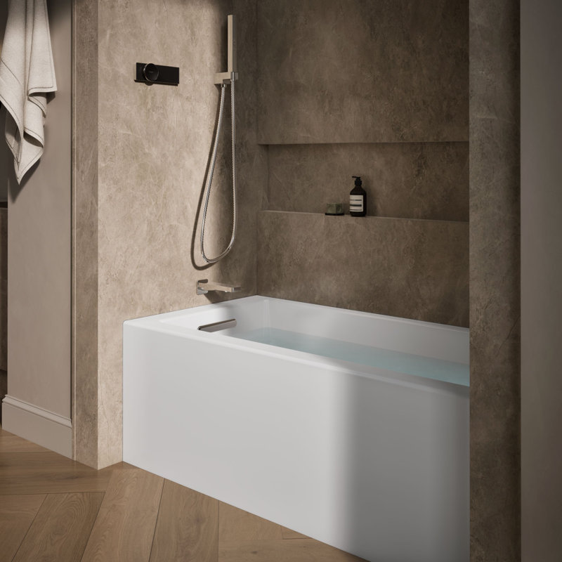 Underscore® 60" x 30" Rectangular Alcove Soaking Bathtub with Slotted Overflow and Integral Apron, White, Left