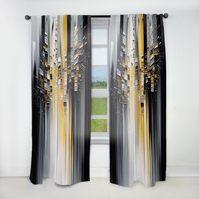 Cadarrah - I abstrait géométrique noir et jaune - Rideau moderne - Velours obscurcissant - 1 panneau