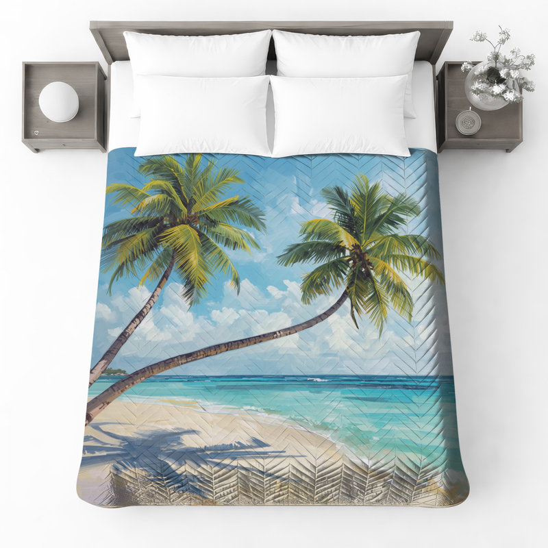 Couvre-lit matelassé Palm Trees Beach, Lit simple