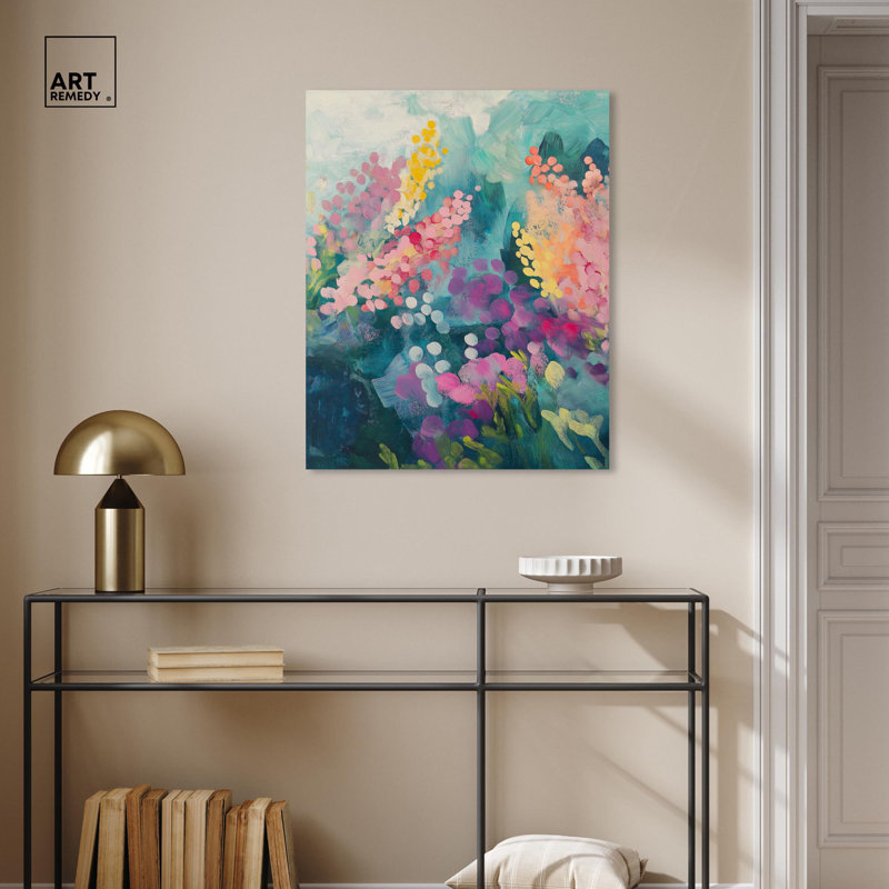 Toile abstraite abstraite avec art floral, H 30 po x l 24 po, Toile tendue