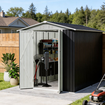 6x9 FT Steel Outdoor Storage Shed,Galvanized Metal Garden Shed,Steel Tool Shed with Lockable Door & Gable Roof Waterproof, Rust-Resistant for Garden Backyard Patio Lawn Black