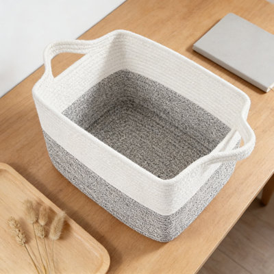 Woven Storage Baskets For Shelves, Soft Cotton Cube Bins With Handles For Organizing Toys, Books, Towels, And Clothes In Closet, Office, Or Nursery