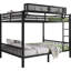 Grand lit superposé en métal noir avec tablette de rangement, pour adultes, structure stable, surface enduite, limite inférieure de 600 lb en noir, garde, lattes