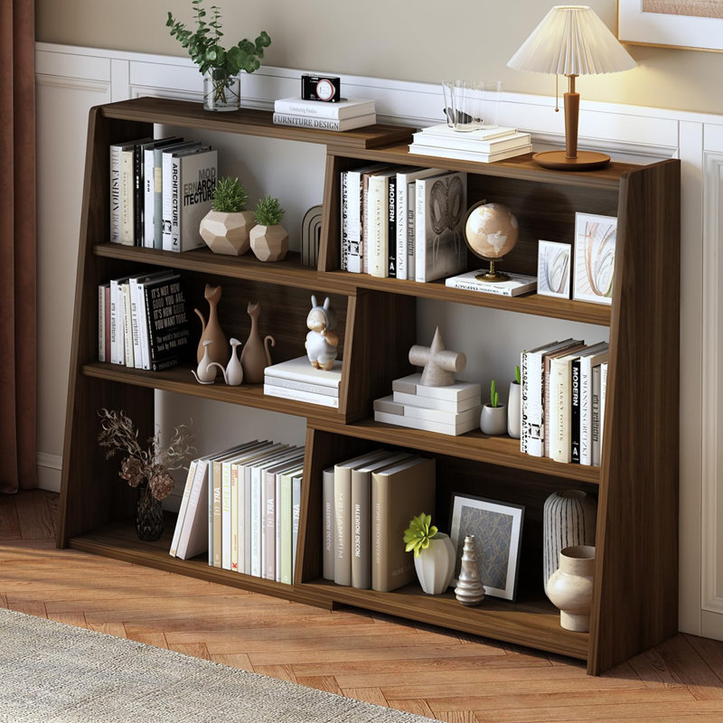  Wooden Extendable Shelf Bookcase - 3-tier Ladder Low Short Bookshelf For Small Space Or Corner, S, Dark Walnut