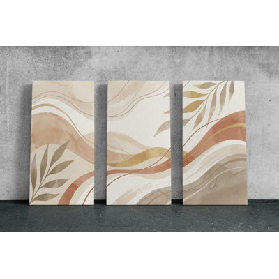 Reproduction d'art abstrait sur toile, art mural botanique bohème, décor de tons terreux neutres, art moderne de salon et de chambre à coucher