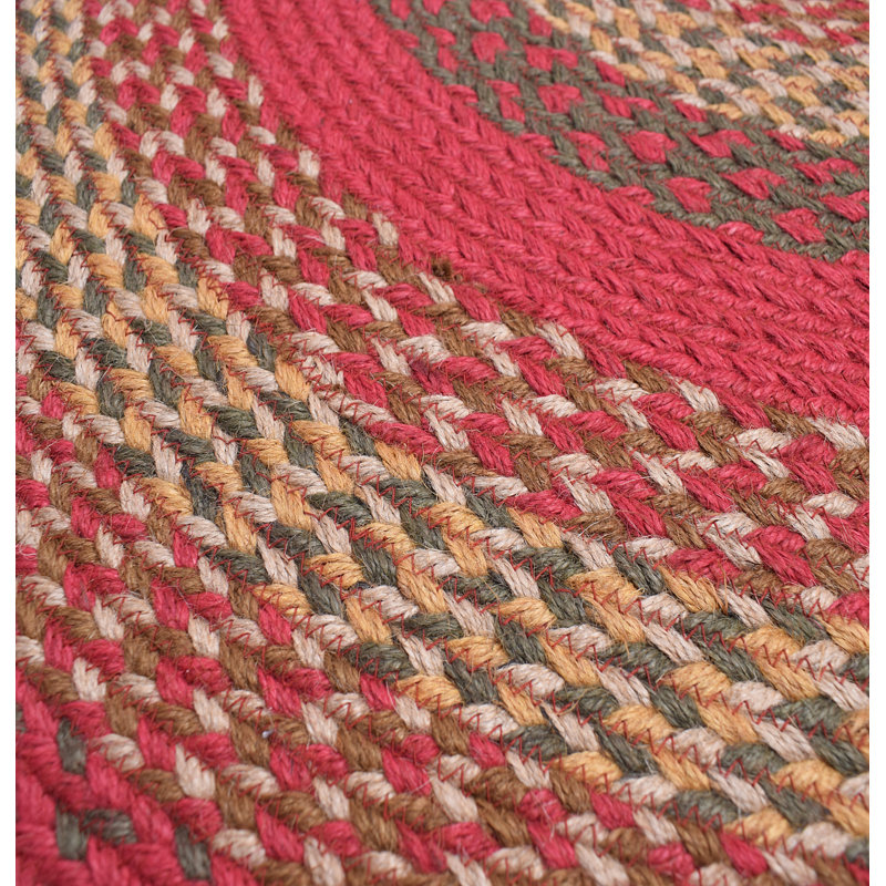 Burkleigh Farmhouse Braided Red Jute Area Rug, Round 5'