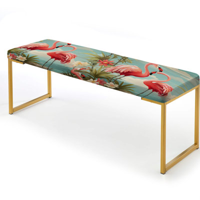 Coastal Flamingo Fusion Coastal Pattern - Tropical Upholstered Gold Bench