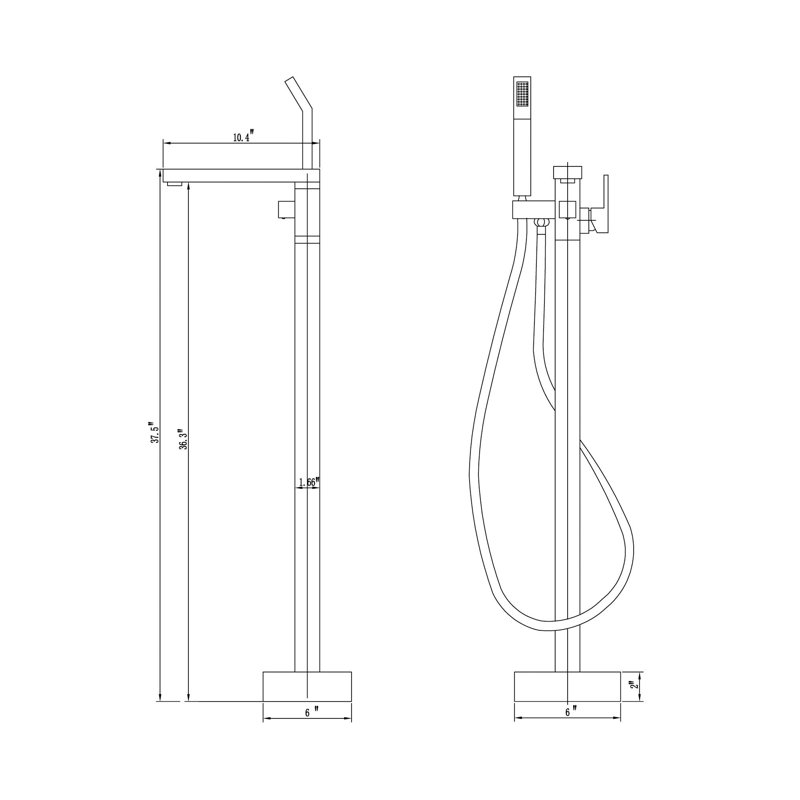 Matte Black Freestanding Floor Mount Tub Faucet with Hand Shower