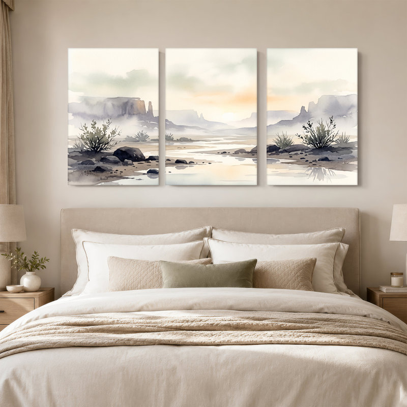 «Desert Canyon» avec ruisseau et sauge, ensemble de 3 toiles, 18"H x 12"W x 3pcs