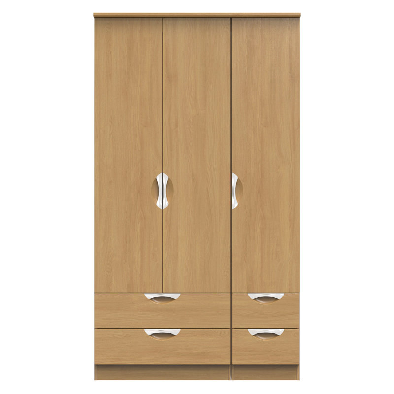 Bhodhini Tall Triple 4 Drawer Wardrobe, Modern Oak