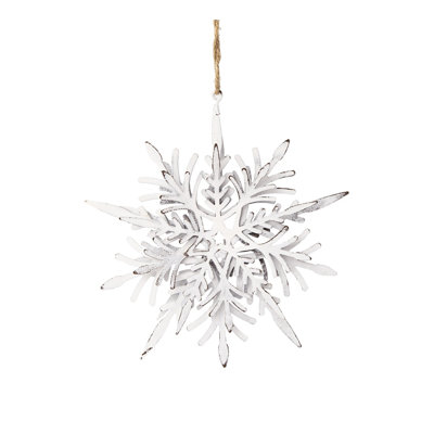 White Iron Snowflake Hanging Ornament, 6.1 x 1.8 x 6.3 Inches Decorative Winter Ball, Set of 6