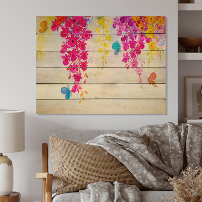 Composition colorée de fleurs en fleurs - Peinture sur bois sans cadre