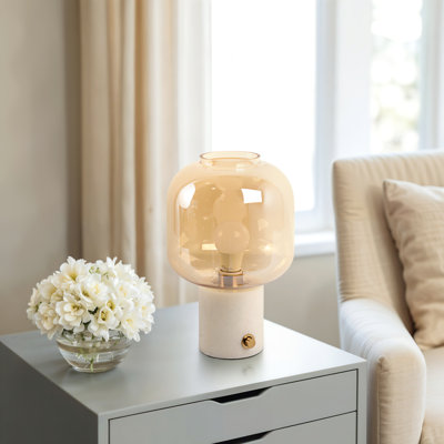 Latitude Run® 13X9" Glass Shade On Marble Base With Switch, White