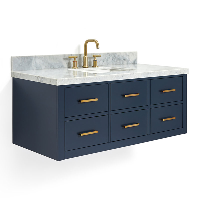 Ensemble de meuble-lavabo mural simple 49 po, Bleu minuit, Laiton satiné
