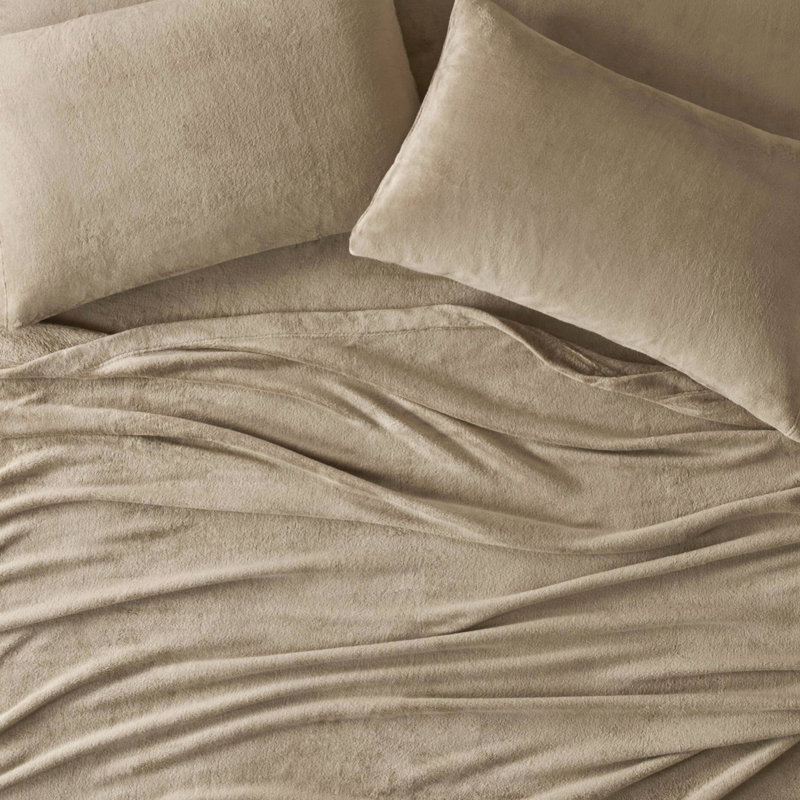 Drap-housse 100% taupe brossé des deux côtés, drap-housse élastique, linge de lit de luxe lavable à la machine 4 pièces taupe, doublement brossé, douceur, taies d'oreiller plates, convient aux matelas de 16 po