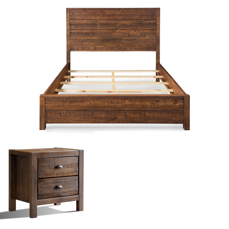 Montauk Bedroom Set, Rustic Walnut, King, 3 Pcs: Bed, 2 Nightstands