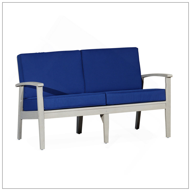 Eucalyptus Loveseat With Cushions, Driftwood Gray Finish, Gray, Blue