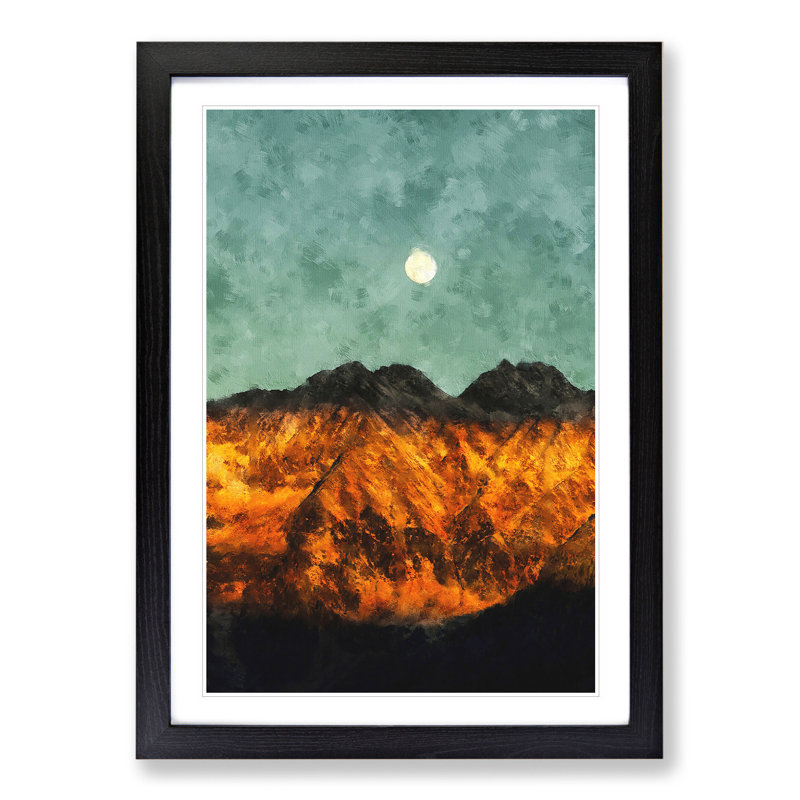 The Moon Above the Mountains - Picture Frame Graphic Art, 36cm H x 27cm W x 2cm D, Black Framed