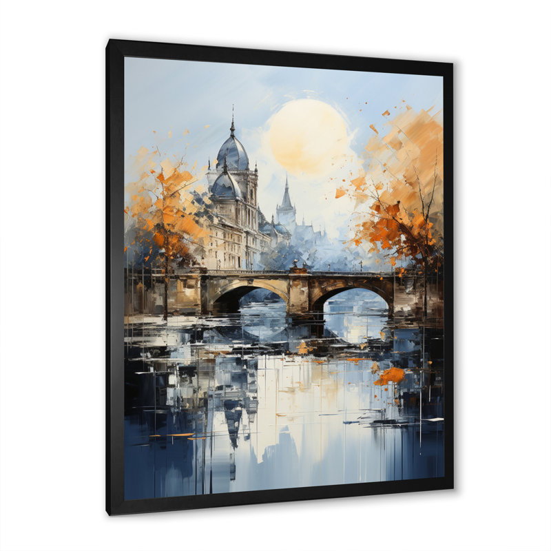 «Orange Bridge Abstracted Riverine an I», reproduction sur toile, Cadre photo noir, H 20 po x l 12 po x P 1 po