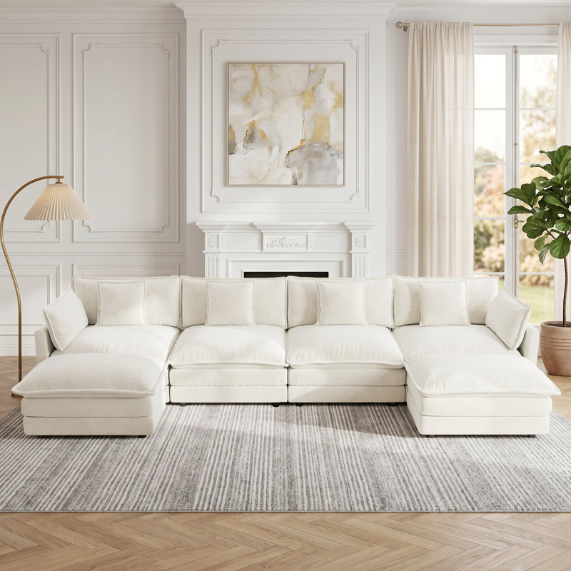 Grand canapé modulaire en U modulaire en chenille 6 pièces Clithoe, canapé rembourré en chenille avec 2 repose-pieds amovibles