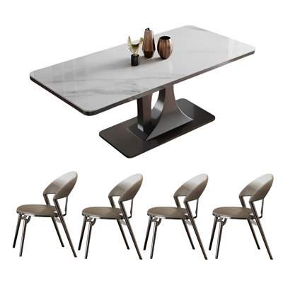 Rectangular rock plate dining table and chair set