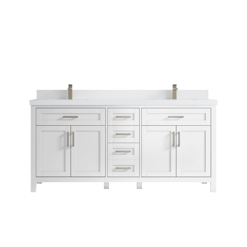 White Solid Wood Double Sink Freestanding Bathroom Vanity with Quartz Top