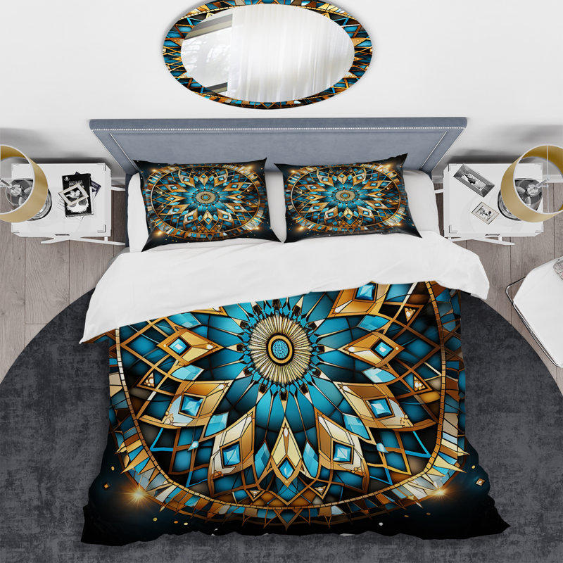 Ensemble de housse de couette bleu et or, Housse de couette pour très grand lit et 2 très 